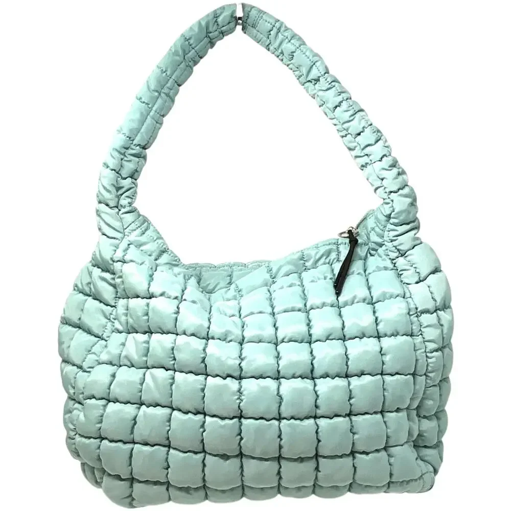 Free People FP Movement Quilted Carryall Hobo Bag Womens Large Mint Pockets